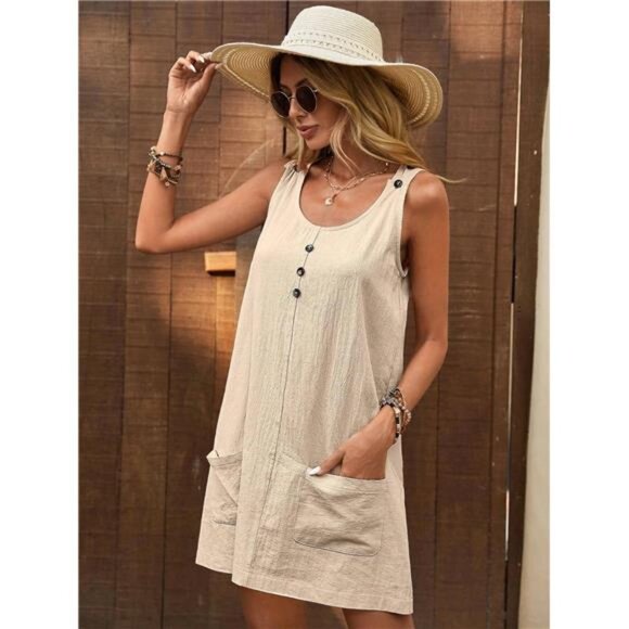 Decor Button Mini Tank Dress with Pockets - Picture 2 of 15